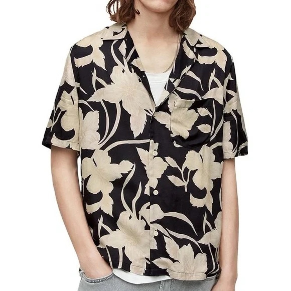 All Saints ‘Giardino’ floral print Black and Cream Relaxed Fit Shirt